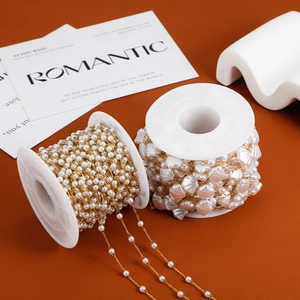 DIY pearl and shell chain rolls for jewelry making in elegant gold-toned finish