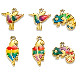 Colorful bird and chameleon enamel metal pendants for jewelry making DIY accessories