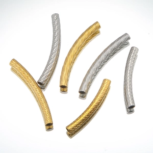Textured 18K gold and silver stainless steel curved tube beads for DIY jewelry making