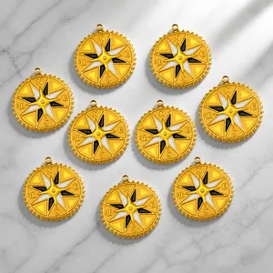 Ciondolo Bussola in Acciaio Inossidabile Ciondolo Smaltato Stella Polare Nautica per Uomo Donna Gioielli Fai da Te Collana Ciondoli Oro