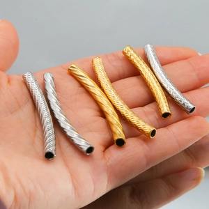 18K gold and silver plated stainless steel spiral twisted tube beads for DIY jewelry