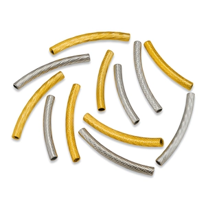 Curved stainless steel spacer tubes with diamond textured finish in gold and silver