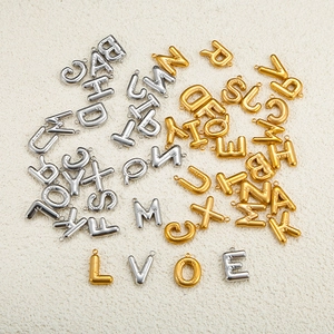 3D balloon style 18K gold and silver stainless steel alphabet charms for DIY jewelry making