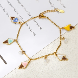 Bracelet en acier inoxydable avec cônes de glace émaillés colorés et perles blanches