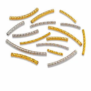 Stainless Steel Curved Tube Beads For DIY Jewelry Making Gold Silver Plated Textured Spacer Beads For Bracelets Necklaces
