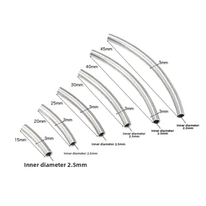 Polished stainless steel curved tube beads for DIY jewelry in sizes 15mm to 45mm