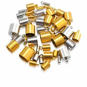 Stainless Steel Cord End Caps For Jewelry Making 18K Gold Plated Cylinder Clasps DIY Leather Cord Bracelet Necklace Findings