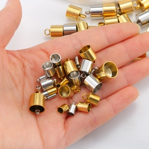 Polished stainless steel cord end caps for DIY jewelry making in gold and silver