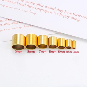Golden stainless steel end caps for leather cords in seven sizes from 2mm to 9mm
