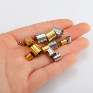 Polished stainless steel cylinder end caps in gold and silver for DIY jewelry making