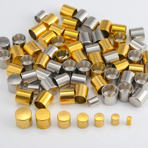 Polished stainless steel end caps for leather cords in gold and silver finishes