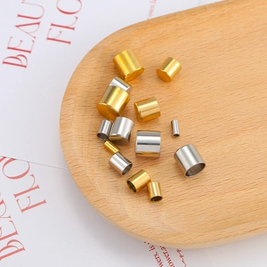 Polished gold and silver stainless steel cylinder cord ends for DIY jewelry making