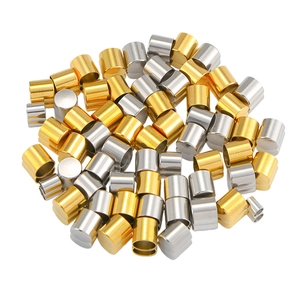 Polished stainless steel cylinder end caps for leather cords in gold and silver finish