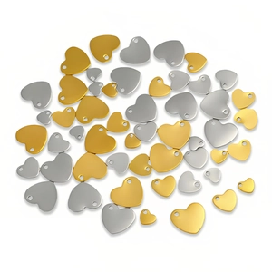 Polished stainless steel heart-shaped charm tags for DIY jewelry making in gold and silver