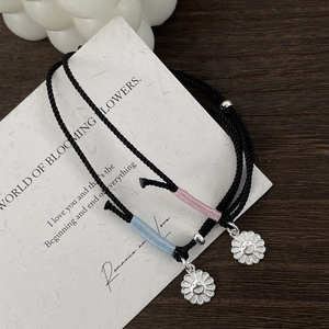 Handmade woven sun flower bracelet with S925 silver smiley daisy charm for friends