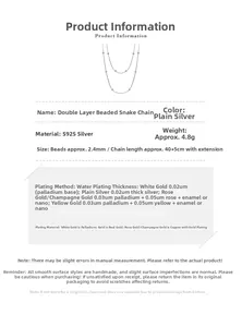 Detail of S925 silver double-layer snake chain necklace with 2.4mm bead accents