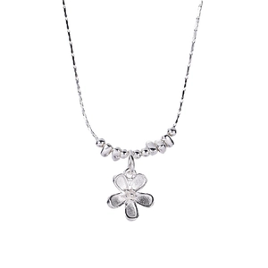 S925 sterling silver necklace featuring a frosted five-petal flower pendant on white background