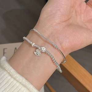 Elegant S925 silver double-layer beaded bracelet featuring rocking horse and flower charms