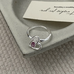 Bague Cœur en Argent Sterling S925 Zirconia Rose Ajouré Anneau Vague Bague pour Femme Fille Bijoux Quotidiens Cadeau Accessoire