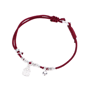 Handcrafted S925 sterling silver red braided rope bracelet with luck charm pendant