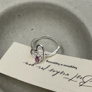 Bague élégante en argent 925 avec design double cœur et pierre de zircon rose ovale