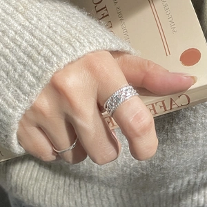 Bague nez de porc en argent sterling S925 avec texture tressée vintage pour femme