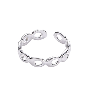 Minimalist S925 sterling silver open ring with irregular hollow oval chain link design