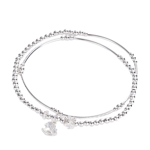 Elegant S925 sterling silver double-layered bead bracelet with horse and flower pendants