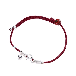 Handcrafted red woven 925 silver puppy bracelet with adjustable drawstring closure