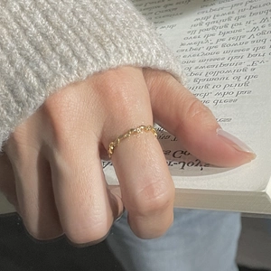 Minimalist gold olive branch leaf ring for women with woven design and white zircon stones