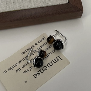 Boucles d'oreilles pendantes en argent S925 avec perles oeil de tigre et agate noire