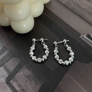 925 Sterling Silver U-shaped stud earrings with polished and matte beaded design
