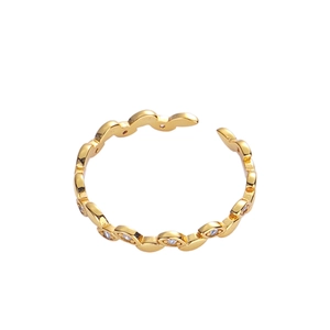 Elegant gold olive branch leaf ring in S925 sterling silver with zircon stones