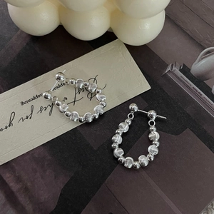 925 Sterling Silver Beaded Hoop Earrings Lathe Cut Round Ball Stud Earrings For Women Korean Style Minimalist Jewelry