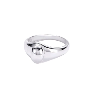 Anello minimalista ovale cabochon in argento sterling S925 con finitura lucida a specchio