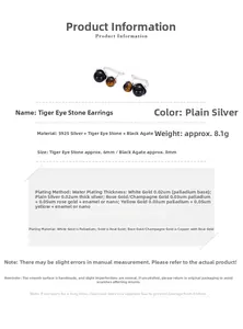 Spécifications des boucles d'oreilles en argent S925 avec oeil de tigre et agate