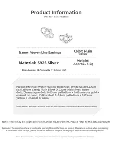 Detailed specs for S925 sterling silver entwined line earrings with water plating details