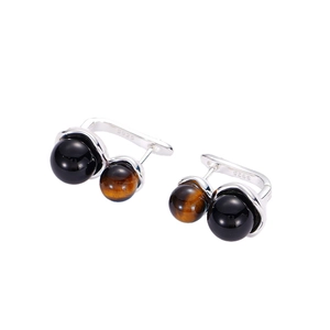 Créoles minimalistes en argent sterling S925 avec perles naturelles d'oeil de tigre et d'agate