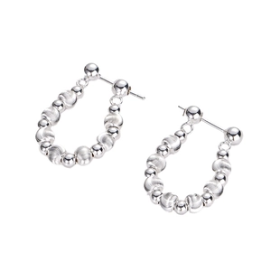 925 sterling silver U-shaped earrings with polished and brushed mixed texture beads