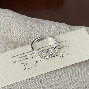 Minimalist S925 sterling silver open ring with hollow heart design for women