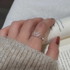 S925 Sterling silver hollow heart open ring with minimalist double layer band design