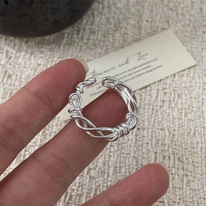 Minimalist S925 sterling silver open ring with multi-strand twisted wire wrap design