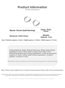 Detailed size and material chart of S925 sterling silver zircon hoop earrings