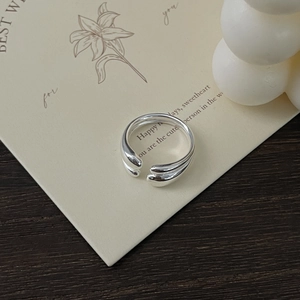 Minimalist double layer 925 sterling silver open ring with spherical ends on card