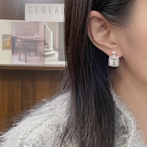 Boucles d'oreilles pompons en argent sterling S925 en forme d'éventail de style moderne