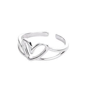 Minimalist S925 sterling silver open ring featuring a hollow heart design for women