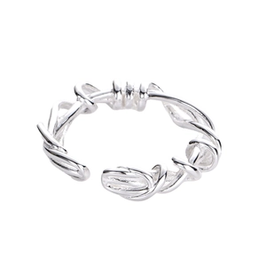 Minimalist S925 sterling silver open ring featuring a braided rope texture design