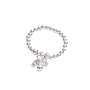 Polished S925 sterling silver beaded bracelet with traditional Chinese lucky charms