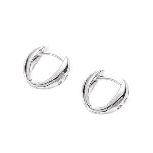 Polished S925 sterling silver hoop earrings with zircon stones and streamlined design