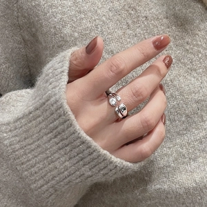 Minimalist S925 sterling silver double layer open ring with unique droplet design